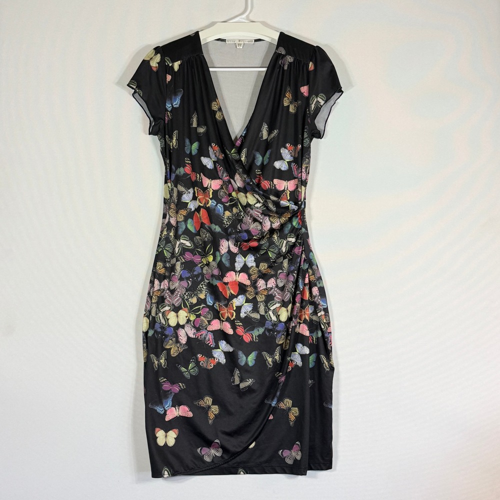Uttam‎ Boutique Small Butterfly Wrap Dress Black Womens Whimsical Nature Fairy